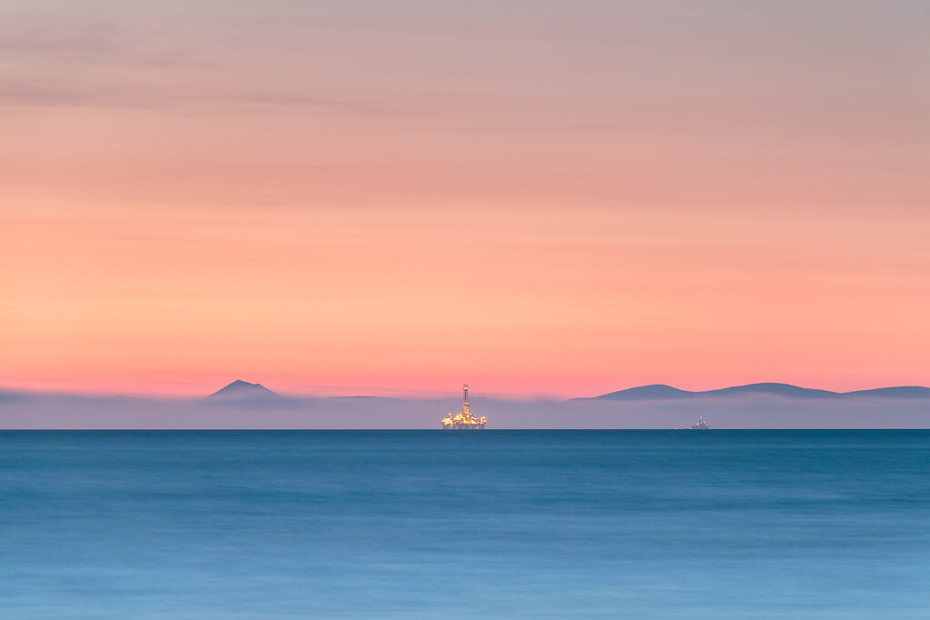 Cromarty firth oil rig sunrise, moray coast, scotland